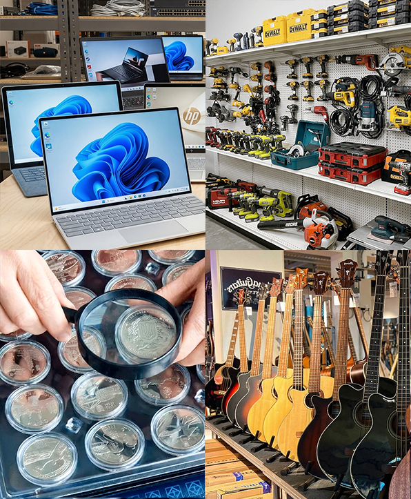 Pawn shop electronics tools coins guitars